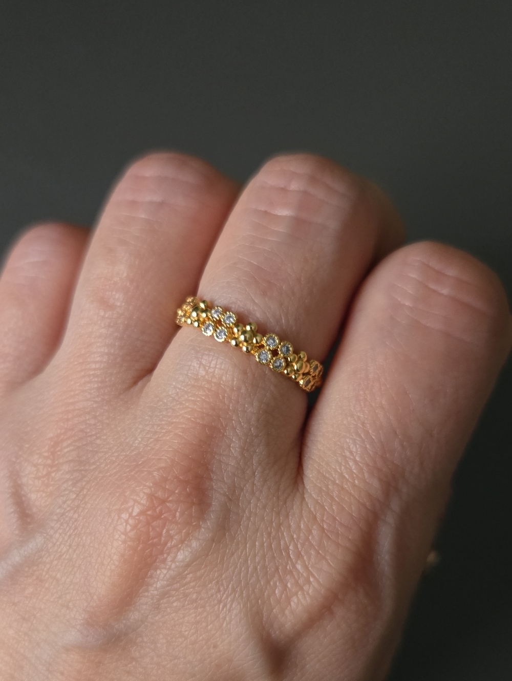 Gold Floral Cubic Zirconia Band Ring - 14k Gold Plated Over 925 Sterling Silver